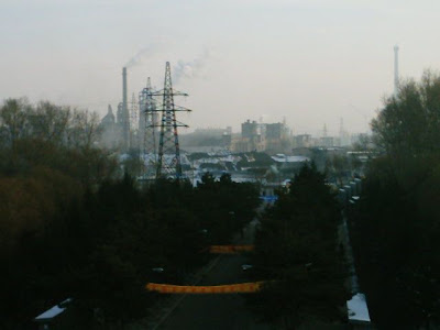 Looking out of my clasroom in main building. Nice view over coalfiled towards powerstattion.