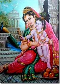 Krishna with mother Yashoda in Vrindavana