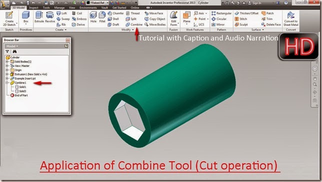 Application of Combine Tool (Cut operation)