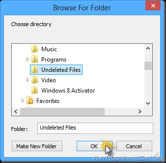 UndeleteMyFiles Pro - select folder to restore the files
