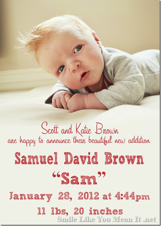 Samuel David Brown Birth Announcement CMYK