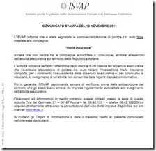 Comunicato ISVAP del 10 novembre 2011