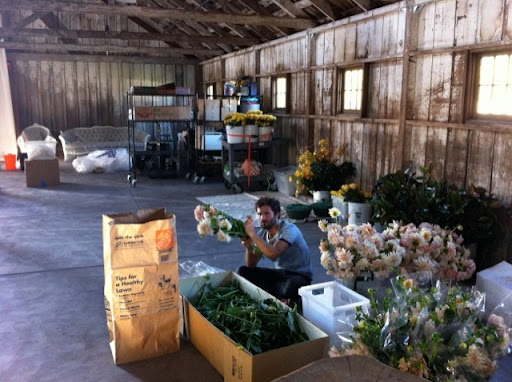Processing the flowers before making the centerpieces and bouquets.