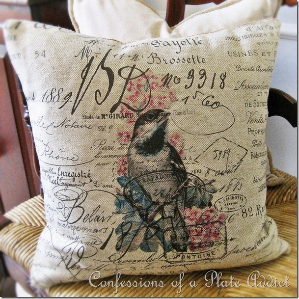 CONFESSIONS OF A PLATE ADDICT Vintage French Script Bird Pillows