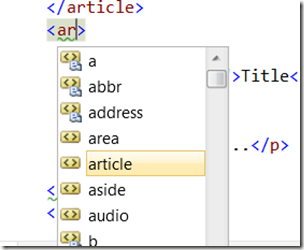 HTML 5 Article tag in VS editor