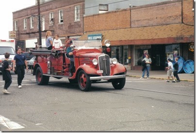 27 Rainier Fire Department 1936 Chevrolet-Howe Fire Truck in the Rainier Days in the Park Parade on July 8, 2000