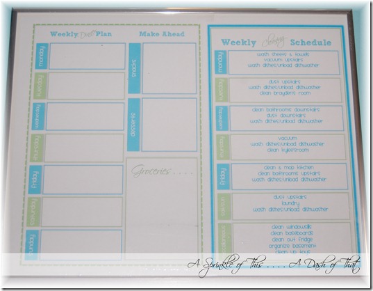 Dinner Menu Planner and Cleaning Chart {A Sprinkle of This . . . . A Dash of That} Dinner Menu Planner and Cleaning Chart {A Sprinkle of This . . . . A Dash of That}