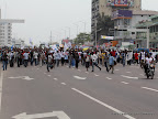  – Les partisans de l’opposition marchent sur une des avenues principale de Kinshasa le 1/9/2011, pour la révision du fichier électoral. Radio Okapi/ Ph. John Bompengo