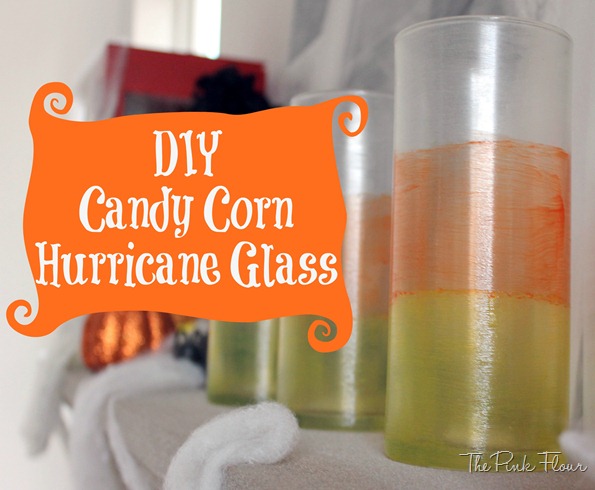 DIY Candy Corn Hurricane Glass from The Pink Flour