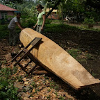 Einbaum wird produziert. Kostet ca. 100 Franken. 1 Monat Arbeit.