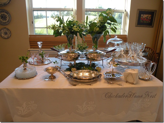 White baptism or bridal table, double chafing dish