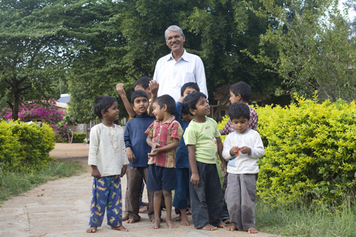 One of my teachers, Mr. G.S. Jayadev, with some of the smaller boys at the Deenabandhu Children’s Home in Karnataka, South India. Mr. Jayadev is the founder of this home for orphaned and destitute children.