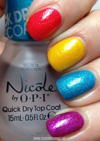 OPI I’m Brazil Nuts Over You, You’re So Flippy Floppy, What’s a Little Rain Forest? and Samba-dy Loves Purple with Top Coat
