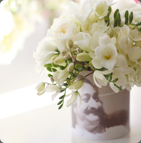printed photo portraits on canvas, then wrapped them around tin cans 1 florali