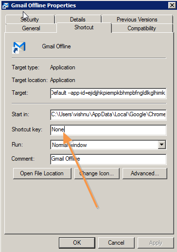 keybord shortcut for gmail offline