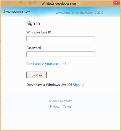 Windows 8 Developer License - Sign-In with Live Account