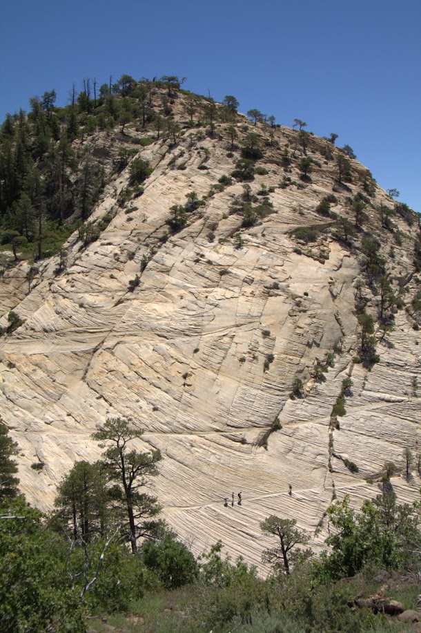 Walkers on Rockface Below