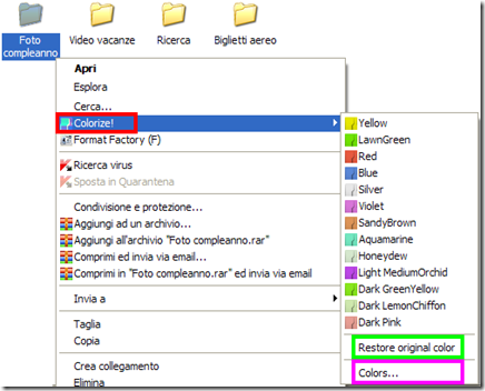 Folder Colorizer Colorize menu contestuale