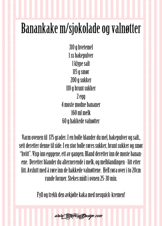 banankake m sjokolade og valnøtter oppskrift