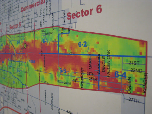 A map shows the damage of the May 22nd Joplin tornado.
(Photo credit: Jennifer Moore)