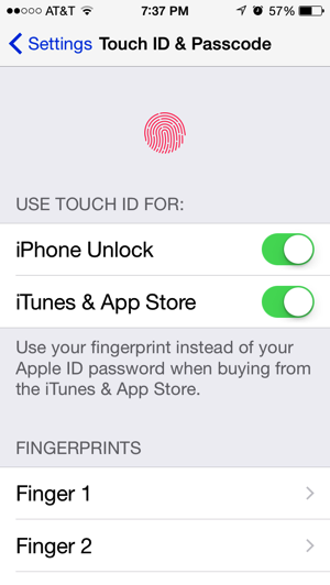 Touch ID & Passcode settings