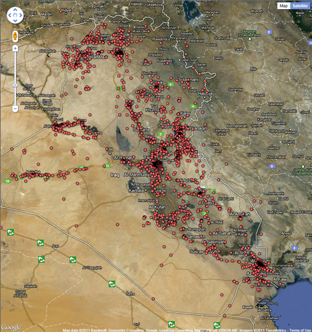 Map of All Recorded Deaths During U.S. Invasion and Occupation of Iraq. guardian.co.uk, data from Wikileaks via Datablog