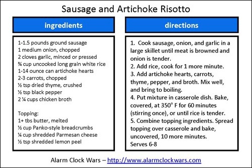 sausage and artichoke risotto recipe card