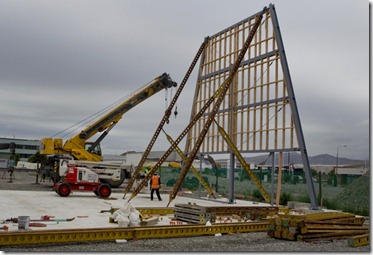 11122012 News Photo: John Kirk-Anderson / The Press / Fairfax NZ<br /><br />The first frame of the cardboard cathedral goes up.