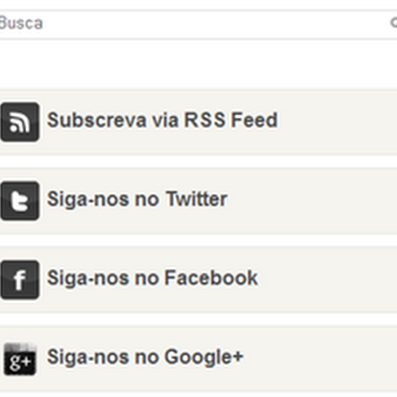 Widget de busca com botões para as redes sociais e Feeds