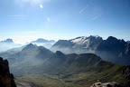 The Marmolada in the distance, and in the foreground, the full length of the ridge below which we walked the day before.