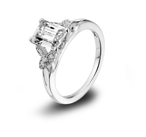 Emerald cut rings always feel modern, like in this style in Platinum by ArtCarved.
