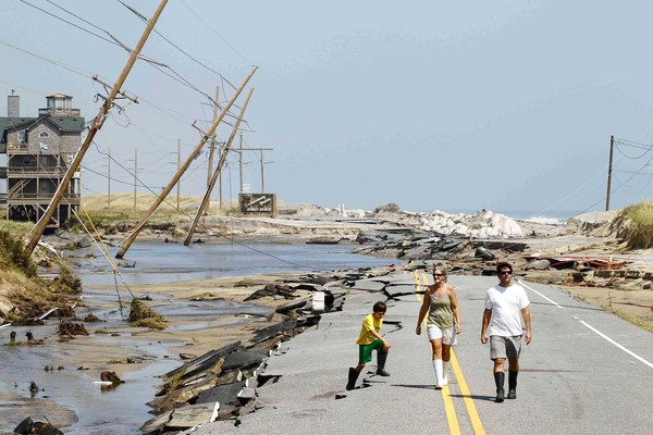 Hurricane Irene left a ravaged Highway 12, the main road connecting Cape Hatteras National Seashore to the North Carolina mainland, 29 August 2011. Jose Luis Magana / Reuters