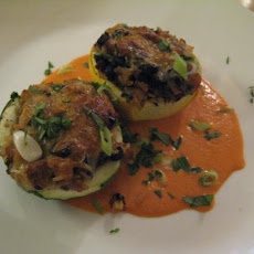 Stuffed Eight-Ball Squash with Roasted Red Pepper Sauce