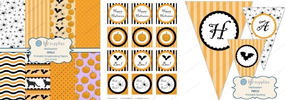 16 October 2014 halloween printables scrapbook paper cupcake toppers bunting hfcSupplies