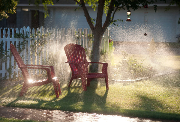 Sprinklers water a lawn in Phoenix, Arizona. Half of the water consumed in Phoenix homes is used for irrigating lawns, but the city's per capita consumption still falls below that of cities like Los Angeles. Photo: Laura Segall / The New York Times