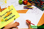 Little hands drawing between school supplies and apples by cienpies Little hands drawing between school supplies and apples by cienpies