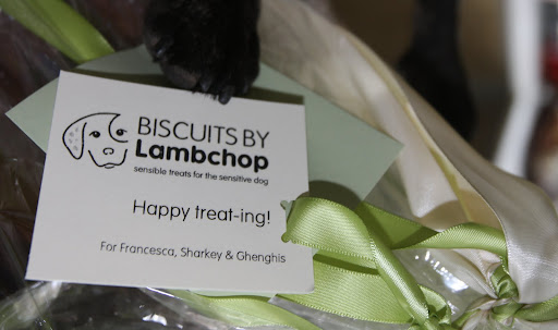 Someone has sent us biscuits!  It says they're sensible treats for the sensitive dog.