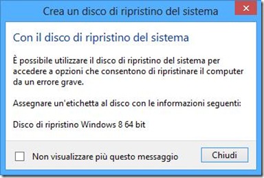 Windows 8 disco di ripristino creato Windows 8 disco di ripristino creato
