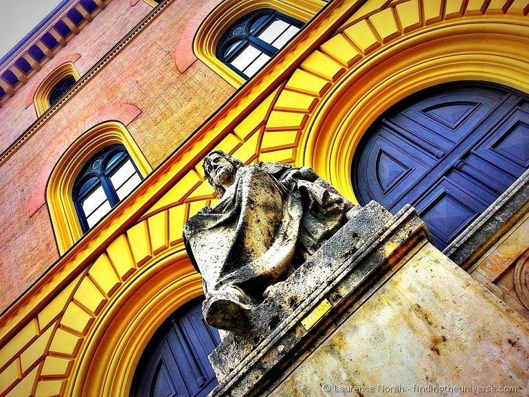 Statue against colourful backdrop Munich