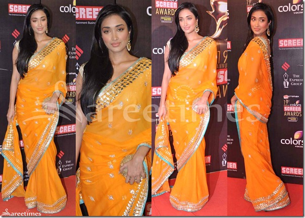 Jiah_Khan_Orange_Saree