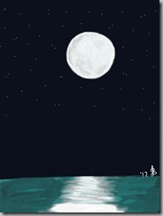 Moon over water drawn on iPad