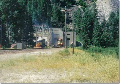 Burlington Northern SD40-2 #7130 emerging from the Cascade Tunnel at Berne, Washington in 2000