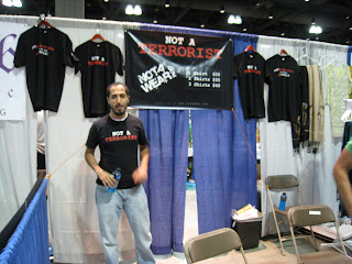 A booth from the bazaar..they were selling "Not a Terrorist" t-shirts