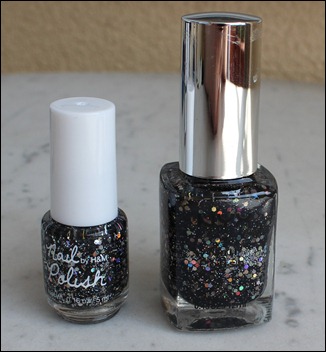 H&M Nagellack Dupe NYX Frizzy Spots Black Glitter