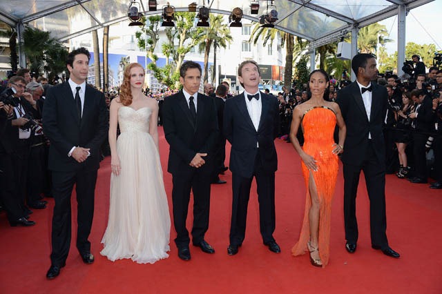 CANNES, FRANCE - MAY 18:  (L-R) Actors David Schwimmer, Jessica Chastain, Ben Stiller, Martin Short, Jada Pinkett Smith and Chris Rock attends the 