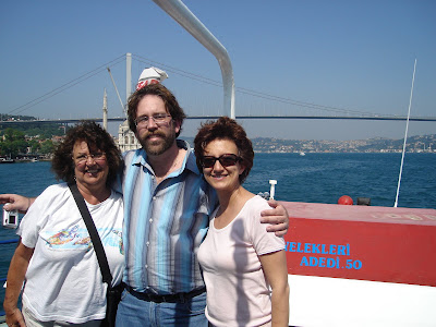 Day 3: Bosphorus cruise; Sonnie, Ozlem and Mark enjoying the ride thruough the Bosphorus Bridge