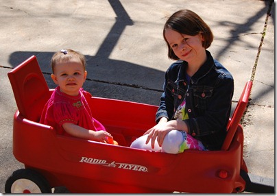 Cailyn and Lawson in Wagon