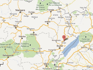 En rouge (A), le territoire de Djugu dans le disctrict de l'Ituri, province Orientale (RDC).