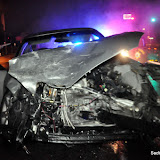 An auto vs semi truck accident occurred at 47th Ave and Martin Luther King Blvd early Friday morning. The truck driver stated he was west bound on 47th ave approaching the intersection of MLK when a vehicle made a left turn in front of him and collided with the truck. The driver of the vehicle fled the scene on foot, uninjured. Unmarked officers spotted the driver walking east on 47th Ave nearly a mile away. He taken into custody and turned over to CHP at the scene. The driver of the semi truck was uninjured as well and a signal was taken out in the crash. West bound traffic on 47th Ave was shut down for nearly an hour, reopening a single lane at 6:50AM News_120120_VehicVsSemi_MLKat47th