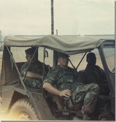 Russ in jeep in Viet Nam 1969 Driver Cpl Bundick Sgt Flohre in back